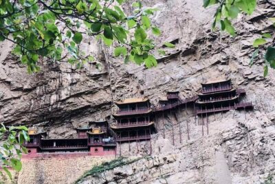 Beijing to Datong See YunGang Cave, Hanging Temple (Bullet Train) - Hanging Temple at Xuankong Si: wood, stone, and a cliffside design
